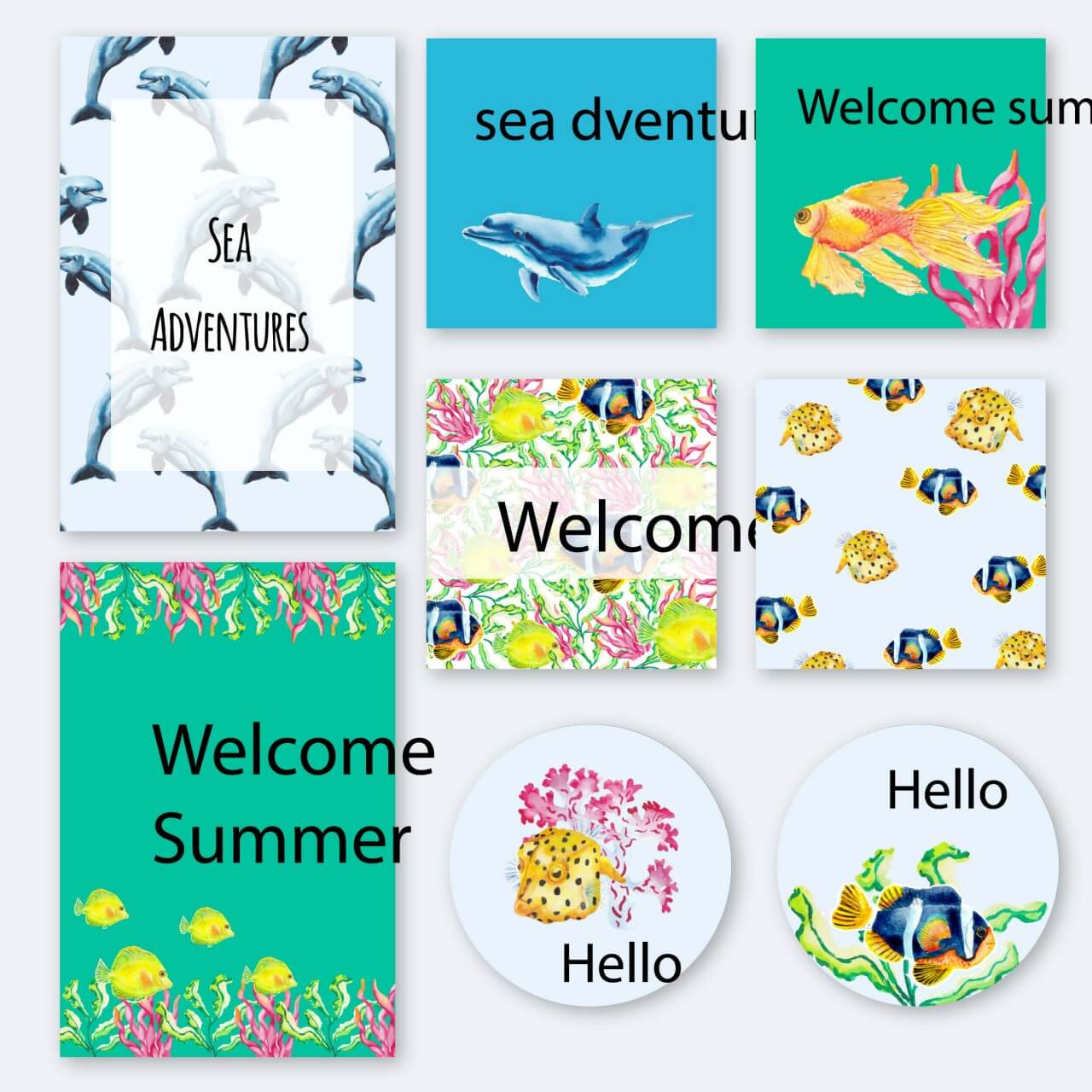 Free vector "Nautical underwater summer cards"