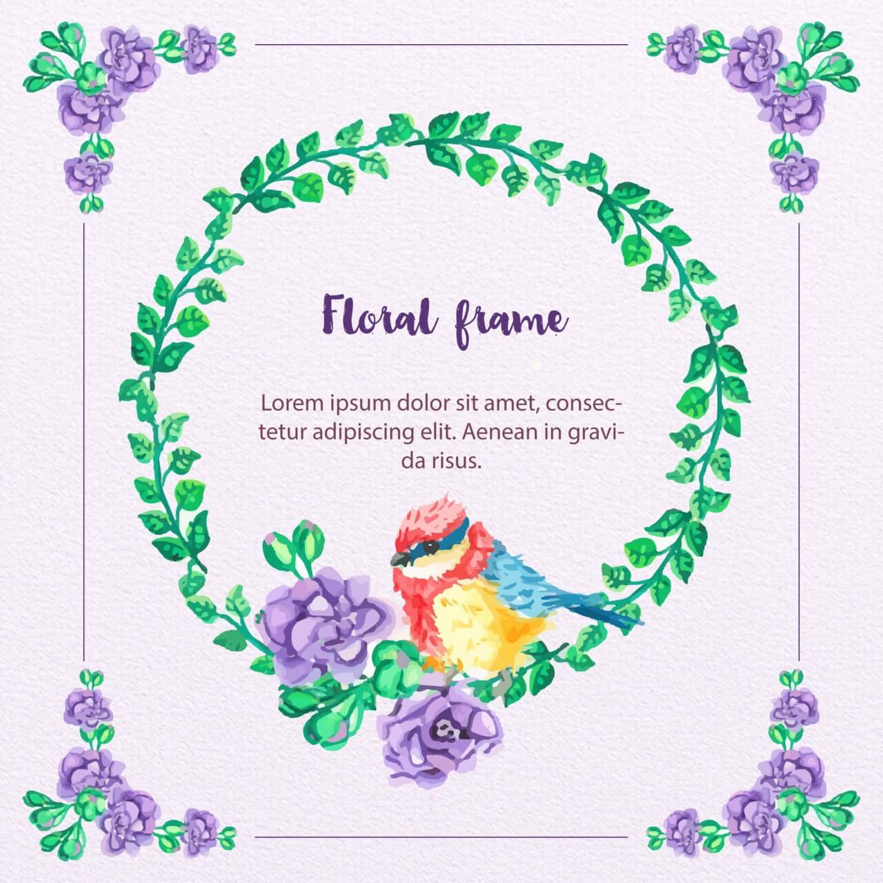 Free vector "Watercolor Floral Frame With Bird"