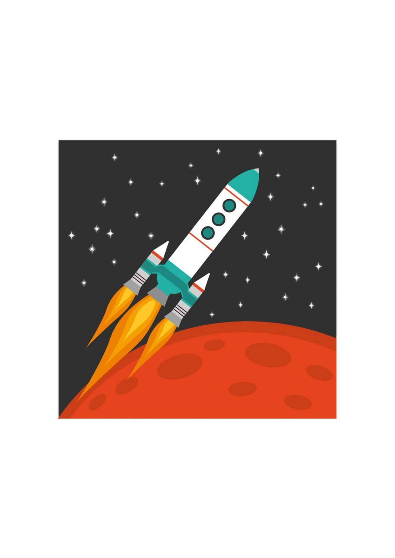 Free vector "Rocket flying in space with red planet and stars on background"