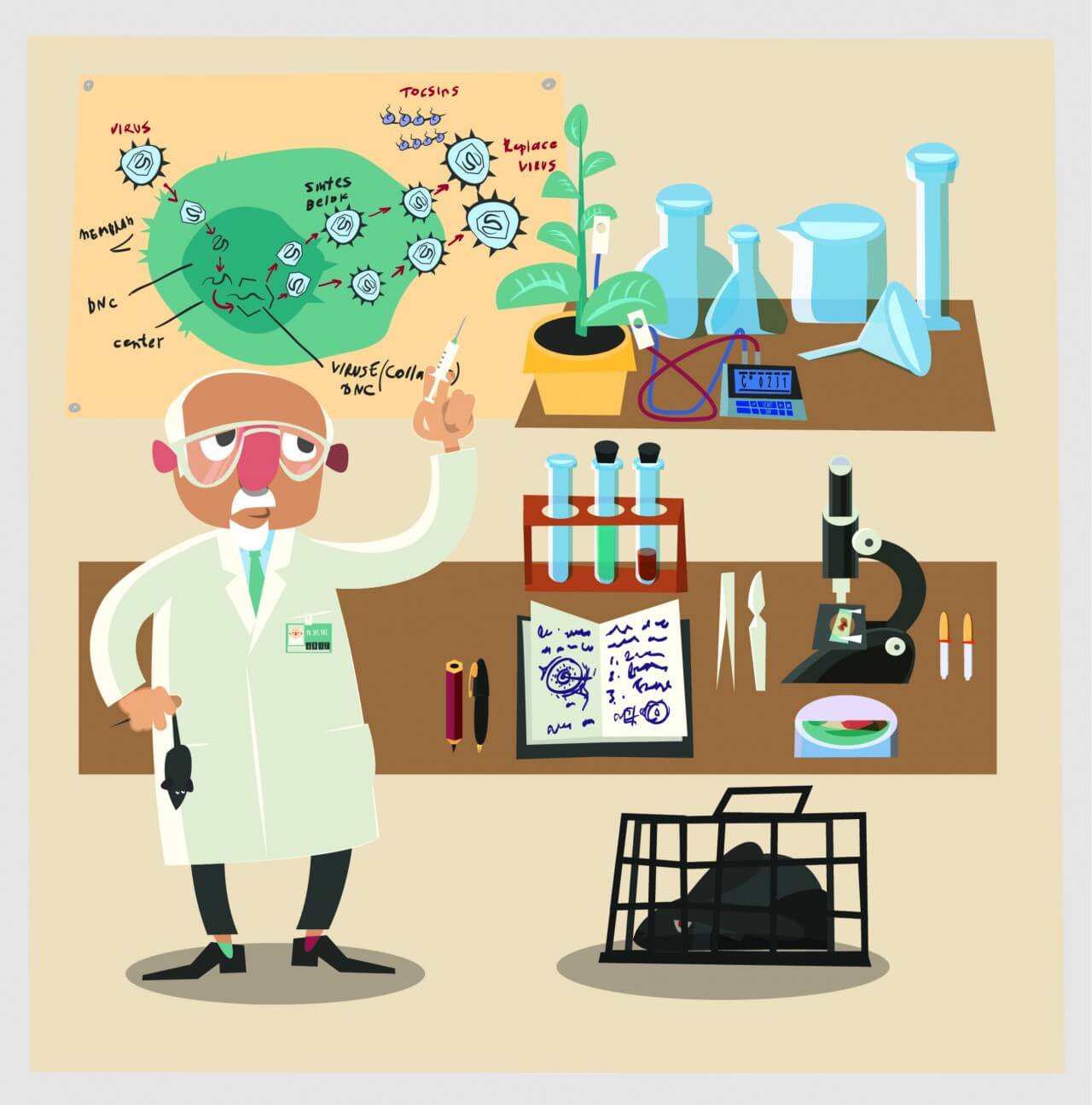 Free vector "Chemical character and tubes illustration vector"