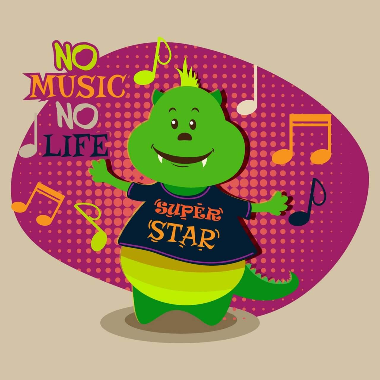 Free vector "Music illustration with cute monster"