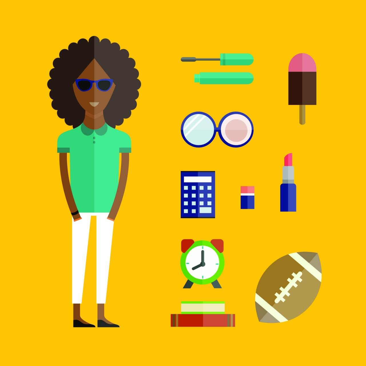 Free vector "People vector afro girl character with tools and objects. Free illustration for design"