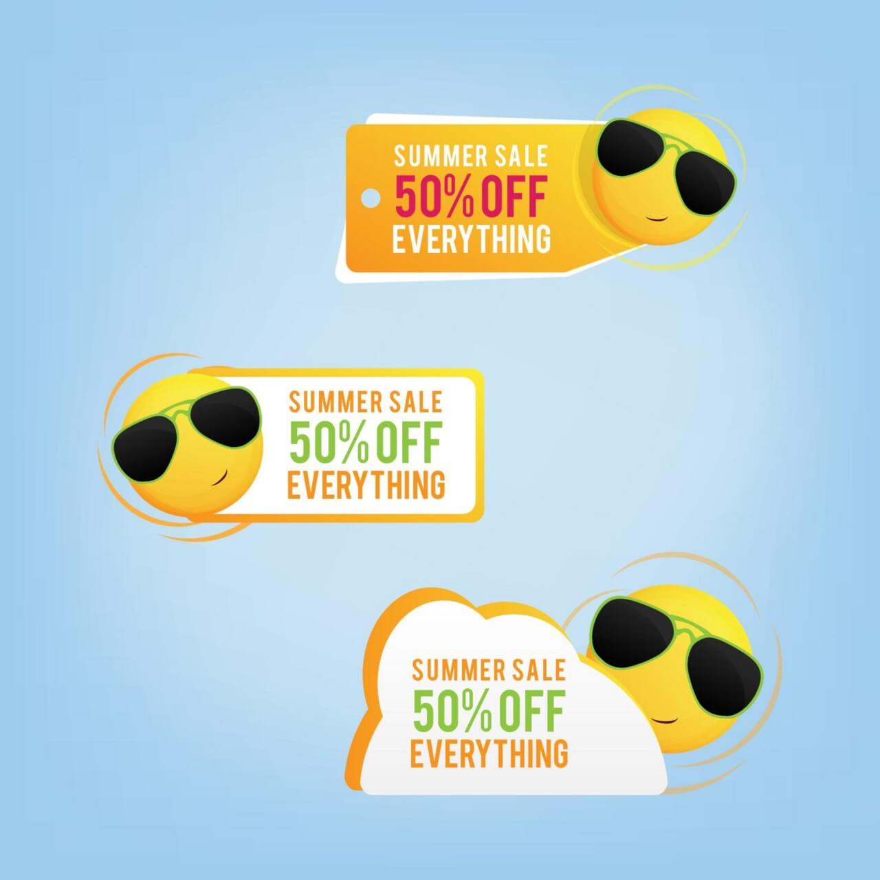 Free vector "Summer price tags with a smiling sun"