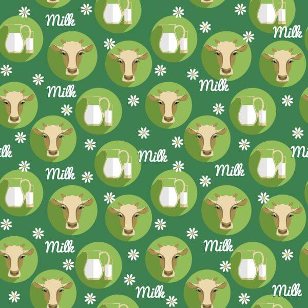 Vector flat design illustration of cow. Seamless pattern vector