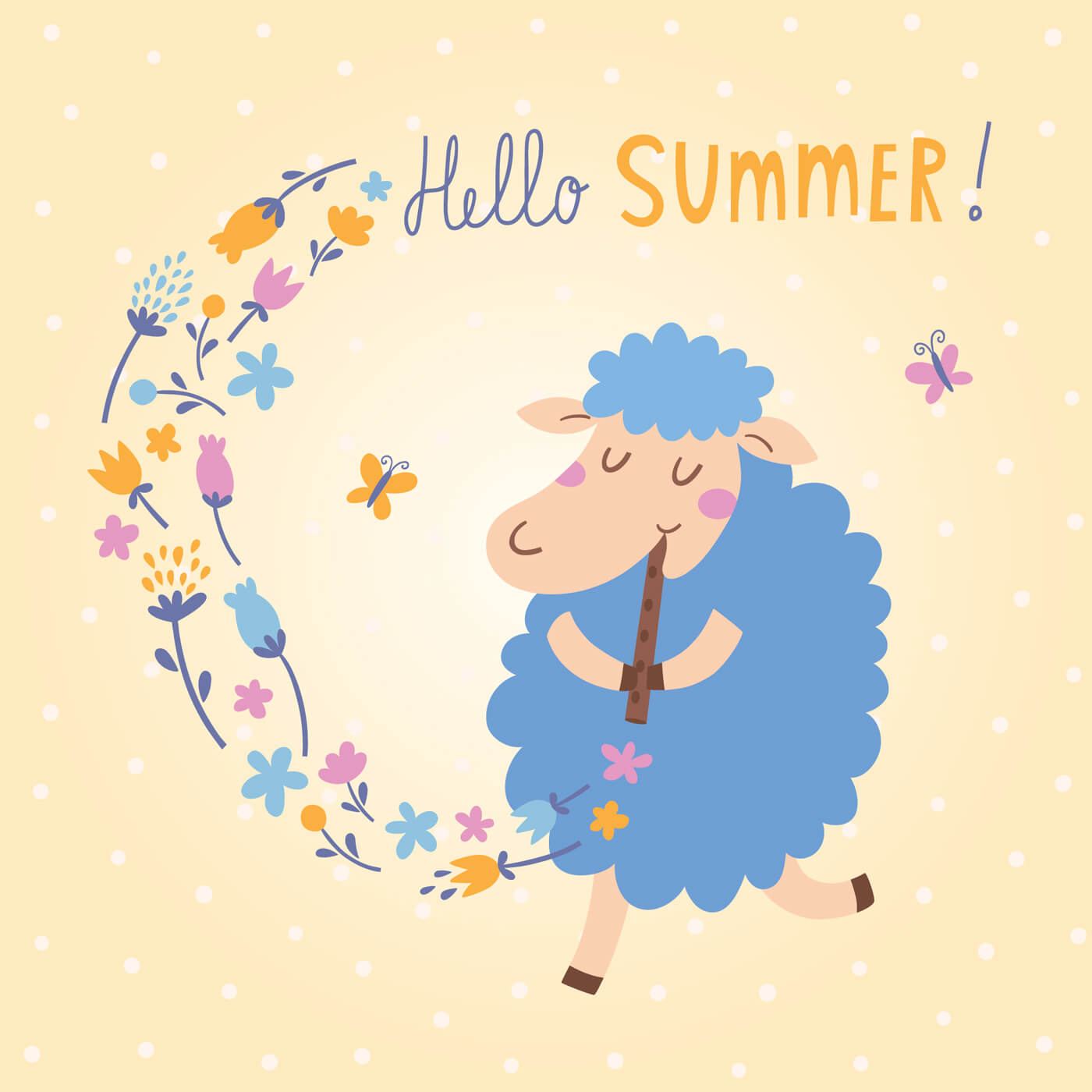 Free vector "Vector illustration of cute sheep. Hello Summer!"